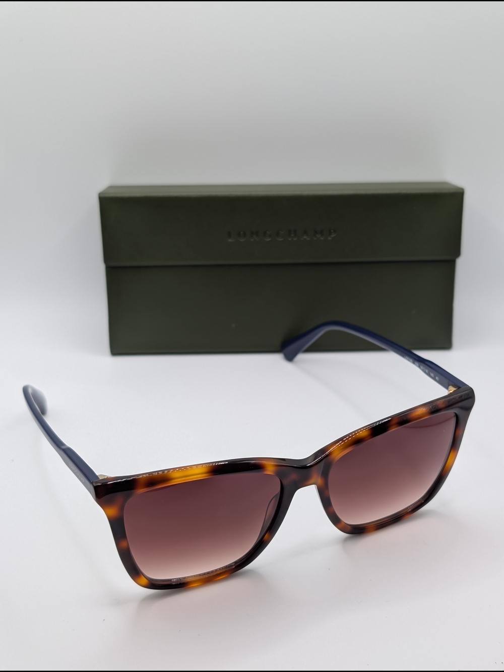 Longchamp LO719S Tortoise & Navy Blue Square Sunglasses + Case - Picture 2 of 6